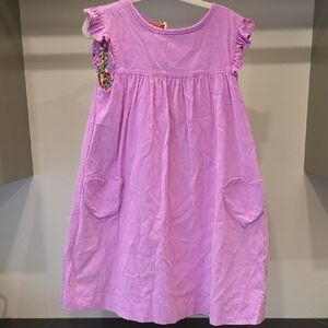 Mini Boden Lilac Ruffle Sleeve Dress with Heart Pockets
